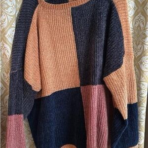 Easel Colorblock Sweater - Pink, Tan, and Black